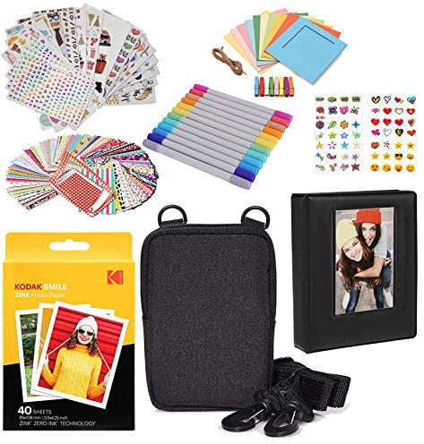 Kodak 3x4 Premium Zink Fotopapier (40 Stück) Zubehör-Kit mit Fotoalbum, Hülle, Aufklebern, Markern
