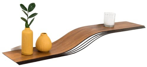 EWART WOODS Étagère murale flottante en bois incurvé à suspendre géométrique, étagère moderne en bois, meubles faits à la main (noyer, 120 cm)