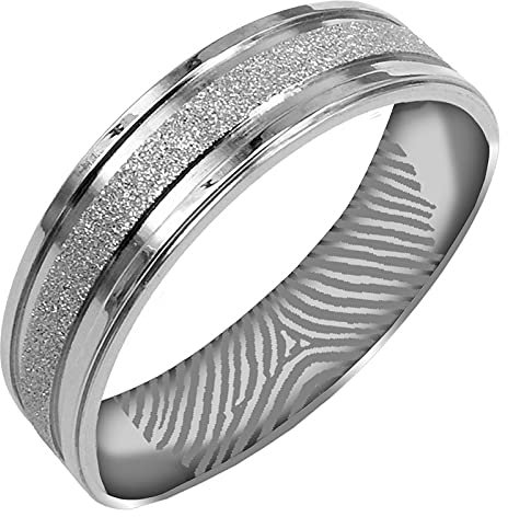 Everstone Personalisieren Fingerabdruck Gravieren Paar Ringe Eheringe, Titane Ring Hochzeit, Verlobung, Alltag, Männer Damen Partnerringe Eheringe, Größe 46 bis 77 Farbe: Platin 6MM 4MM