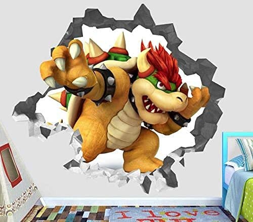 Bowser Super Bros Smashed Wall Decal 3D Sticker Art Deco Vinylsmash 55X60Cm
