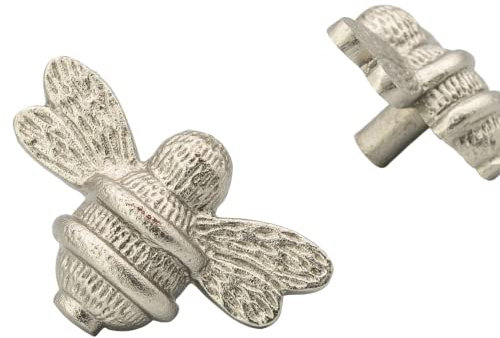 Brass bee 2 x Solid Drawer Knob Handles | Drawer Handle | Bee Cabinet knob | Cupboards, Doors, Cabinets & Drawers for Kitchen, Wardrobe, Chest, Drawer Pull (Satin)