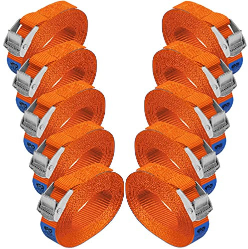 Zurrgurt Spanngurt Befestigungsgurt Klemmverschluss Befestigungsriemen orange - belastbar bis 250 kg DIN EN 12195-2, 10er Pack 2.5 cm x 2.5 m
