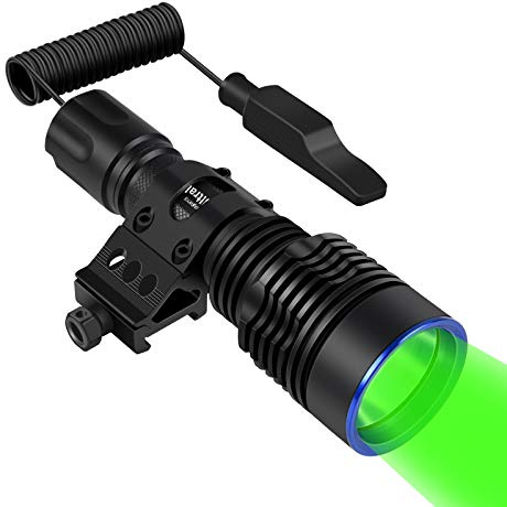 ULTRAFIRE Taktische Taschenlampe, 1585 Yards, ultralange Distanz, grün, Jagd-Taschenlampe mit Picatinny-Schienenhalterung, Druckschalter, UFB26 und Ladegerät für Schweine-Kojoten-Jagd