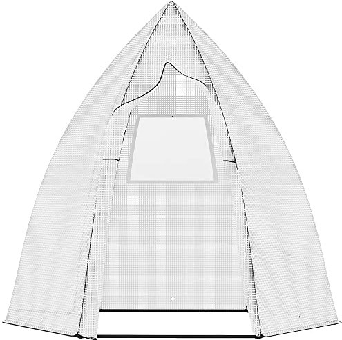Outsunny Mini Gewächshaus Überwinterungszelt für Pflanzen mit Rolltür Garten Balkon Winterschutz Weiß 160 x 140 x 180 cm