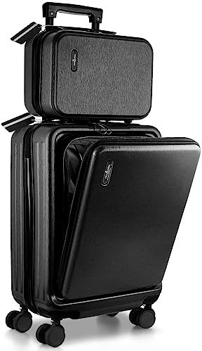 TRAVELARIM 50,8 cm großes Handgepäck, 55,9 x 35,6 x 22,9 cm, von Fluggesellschaften zugelassen, Handgepäck, Handgepäck, Handgepäck, Kleiner Koffer mit Kosmetiktasche, Schwarz, 22 Inch, Gepäck