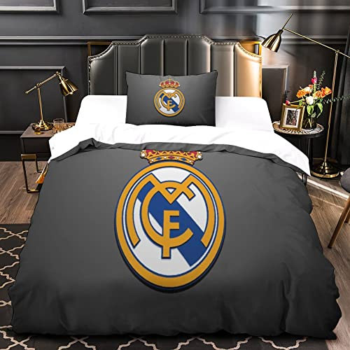 ZMYJTO Bettwäsche-Set Real Madrid CF Bettbezug Fußball-Weltmeisterschaft für Jungen, Kinder, Tagesdecke, Tagesdecke für Teenager, weich, Reißverschluss