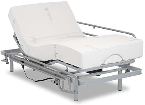 Gerialife - Lattenrost elektrisch verstellbar | Orthopädische matratze 20 cm. Visco Tencel (80x200, Kabelsteuerung + Geländer)