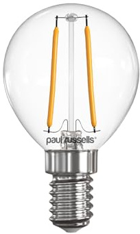 paul russells LED Filament Golf Ball Light Small Edison Screw E14, 25w Equivalent, 2.5Watt 250LM Mini Round Globe SES G45 LED Bulbs, 2700K Warm White, Energy Saving Chandelier Lightbulbs, Pack of 1