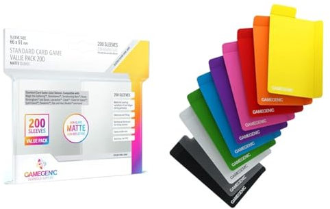 Gamegenic, MATTE Standard Sleeve Value Pack 200, Sleeve color code: Gray & Card Dividers Multicolor