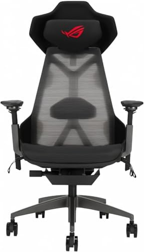 Asus ROG Destrier Ergo Sedia da Gaming, Estetica Futuristica Cyborg, Sedile Regolabile, Supporto Braccio Mobile, Pannello Acustico, Telaio in Alluminio, Rete Traspirante, Schiuma PU, Nero