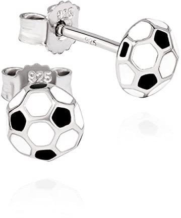NKlaus Paar Fußball Ohrstecker 925 Silber schwarz weiß lackiert 6mm 3D Ball Ohrringe 13501