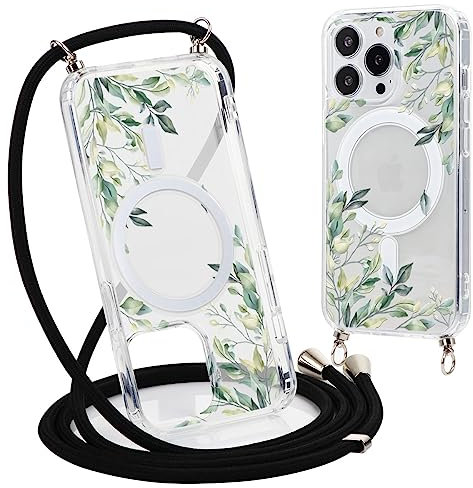 Yoedge Handyhülle Handyband für iPhone X/iPhone XS 5,8 Hülle mit Band,Transparent Magnetisch Case Kompatibel mit Magsafe,Silikon Stoßfest Kordel Umhängen Schutzhülle mit Aesthetic Muster 2-Blumen