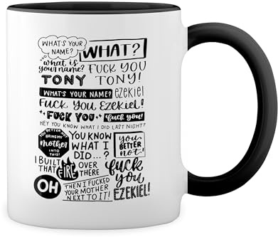 Fuck You Tony And Ezekiel Meme Stylish New Trend Fun Lustig Weiße Tasse Mug mit schwarzen Felgen & Griff