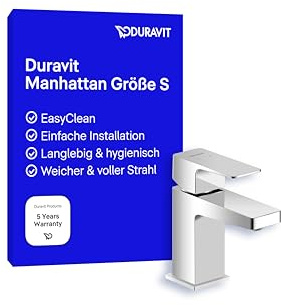 Duravit Manhattan wassersparende Waschtischarmatur, Größe S (Auslauf Höhe 76 mm), Wasserhahn Bad, Armatur Waschbecken, Chrom