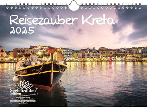 Reisezauber Kreta DIN A4 Kalender für 2025 Heraklion Griechenland Urlaub - Set: 1x Kalender 1x Weihnachtsanhänger 1x Grußanhänger (gesamt 3 Teile)