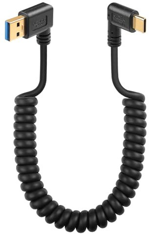 SinLoon Cavo a Molla USB Tipo C 90 Gradi, 5 Gbps, Retrattile da 3.0 a C, per Ricarica e Trasferimento Dati di Telefoni, Tablet, Altri Dispositivi C (a Sinistra)