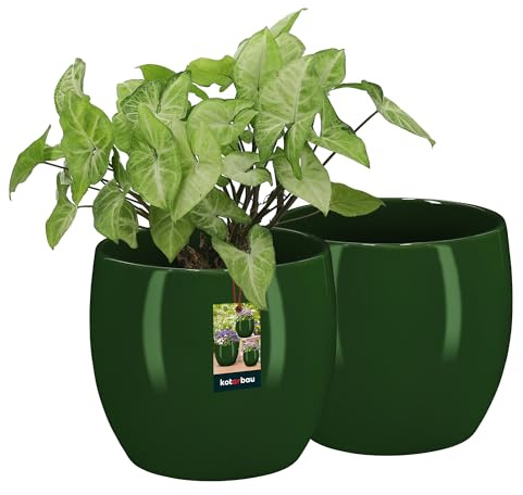 KOTARBAU® 2er Set Blumentopf Keramik rund ⌀ 15 cm Höhe: 16 cm Grün Übertopf Keramik Übertöpfe für Zimmerpflanzen Blumentopf modern kleine Übertöpfe Pflanztopf Orchideentopf Übertopf