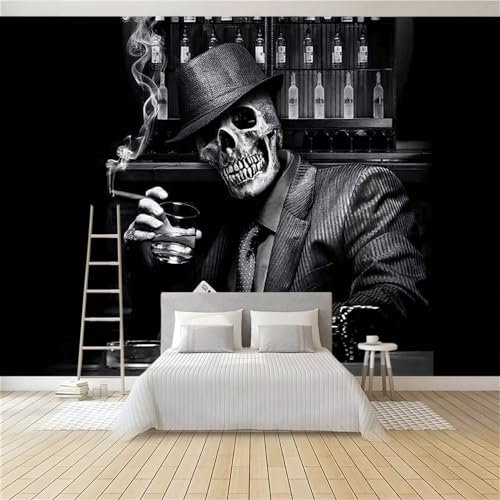 3D Vliestapete Totenkopf Gentleman Schwarz 350 x 256 cm Fototapete, Wanddeko, Wandbild, Wandtapete, Vlies Tapete, Wohnzimmer Schlafzimmer Büro Flur Wand Dekoration
