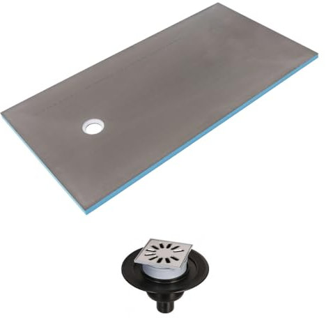 WEDI Receveur de douche à carreler 180 x 90 rectangle écoulement excentré + bonde verticale en métal clair pour salle de bain moderne
