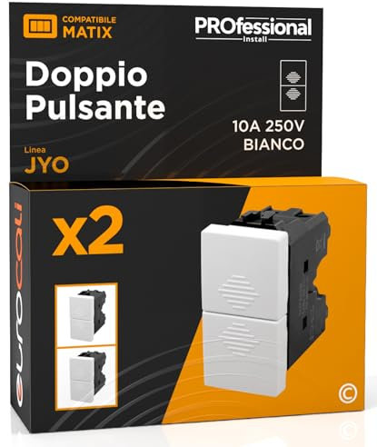 Doppio Pulsante 10A 250V Compatibile con BTicino Matix a Incasso da Muro Frutti Elettrici Colore Bianco - Confezione da 2