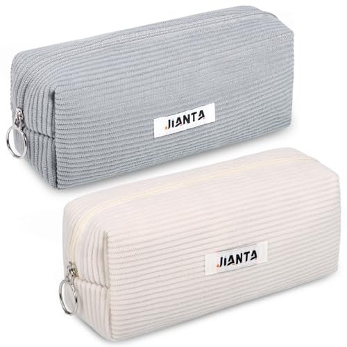 JIANTA 2 Stück Mäppchen Cord-Stoff, Federmäppchen Beige+Grau für Mädchen Teenager, Federtasche Stiftetasche Stiftemappe Pencil Case Schulmäppchen für Schule, Büro