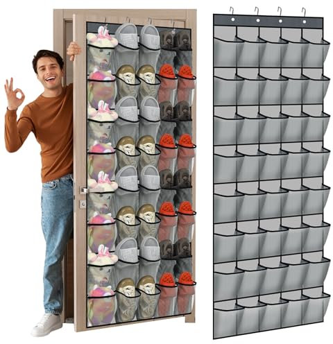 Windyun Organizador grande de zapatos para colgar sobre la puerta, 40 bolsillos de malla gris, organizador de zapatos para armario, soporte para zapatos detrás de la puerta, soporte antideslizante