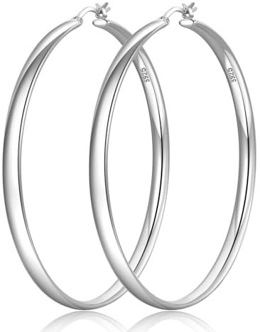 Senteria Creolen Silber 925 Groß Hypoallergen Creolen Silber Leichte Silber Creolen Damen 925 Groß 5MM Breit Ohrringe Creolen Silber 60MM