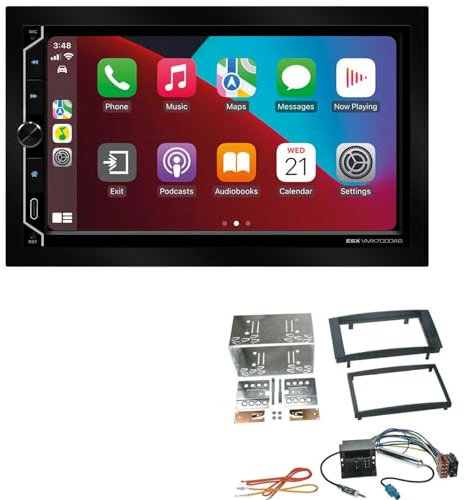ESX VMX700DAB 2-DIN Autoradio kompatibel mit Wireless Apple CarPlay Android Auto Bluetooth DAB+ passend für Volkswagen VW T5 Transporter 2003-2015 rechtwinklig, schwarz ohne Canbus