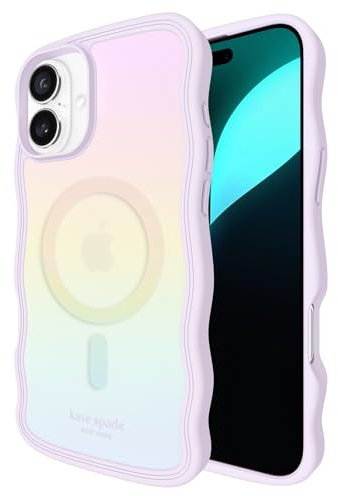 Kate Spade New York iPhone 16 Plus case - Compatible with MagSafe -Designer Phone Case - Wavy Opal Iridescent