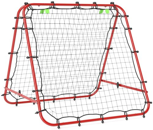 HOMCOM Rebounder für Fußball, verstellbar Prellwand mit 5 Winkelpositionen und Rückprallwand Netz, 100 x 95cm Kickback Tor Fußballtor für Jugendliche, Rückprallwand für Handball Training, Rot