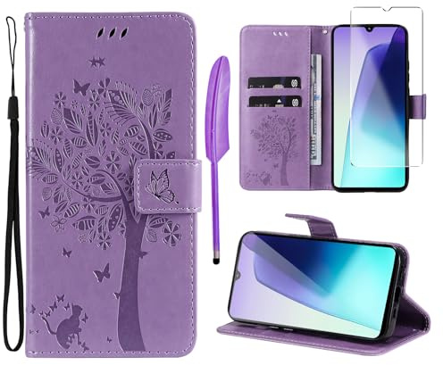 Oududianzi-Cover Xiaomi Redmi 14C / Poco C75 Libro Flip Custodia Portafoglio Pelle PU Silicone TPU Antiurto [1X Vetro Temperato] [Slot Schede][Chiusura Magnetica][Funzione Stand] Cover Redmi 14C-Viola