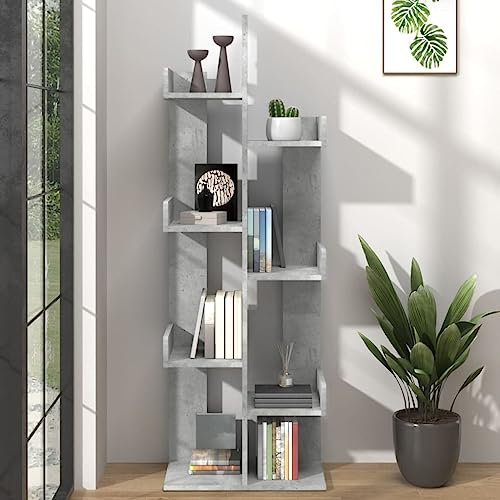 KATERYY Bücherregal Betongrau 48x25,5x140 cm Holzwerkstoff,Platzsparendes Bücherregal mit 8 Fächern – Stabiler Raumteiler für Bücher, Deko & mehr Wohnzimmer, Bücherregale & Bücherschränke