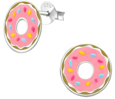 Monkimau Donut Kinder Ohrringe | 925 Silber | Mädchen Ohrstecker Schmuck | Hypoallergen & Nickelfrei | Kinderohrringe Geschenkidee