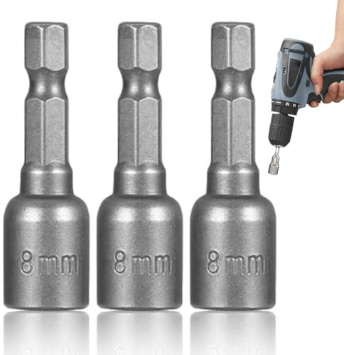 3 Pcs Magnetic Hexagon Socket, 1/4 Quick-Change Hex Shank 8 mm Magnetic Nut Setter Driver Drill Bit, Hex Shank Magnetic Nut Setter Driver for Electric Screwdriver Handle Tools