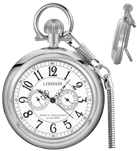 Tiong Edelstahl London Mechanische Taschenuhr Kupfer Steampunk Römische Ziffern Herren Taschenuhren mit Kette für Männer