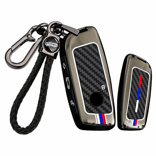 Ysbxitu Schlüsselhülle aus Metall und Silikon Passt für BMW 2024 X7 X1 U11 iX iX1 Tourer U06 X6 XM 7 I7 I4 I5 Schlüsselbund Schlüsselgehäuse mit Carbonfaser-Design Autoschlüsselhülle A Schwarz