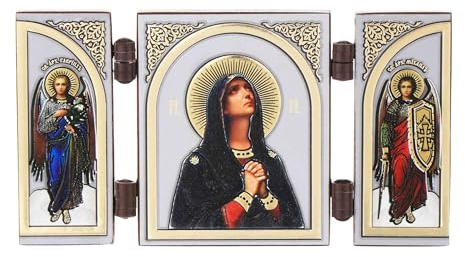 NKlaus Triptychon christliche Ikone Holz, 9, 5x5, 2x0, 6cm Deva, 1 Stück | Reisealtar; Maria