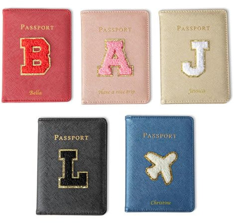 Custodia per passaporto con nome personalizzato con iniziale, rosa, impermeabile, porta passaporto personalizzato per viaggi donne uomini porta passaporto in pelle per il suo portafoglio passaporto