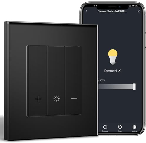 BSEED LIFE WiFi Smart Dimmer Switch,Intelligent Dimmer Wall Switch for SmartHome,Compatible with Alexa&Google Home,APP&Voice Control(Smart Life/Tuya App),86 * 86cm Black