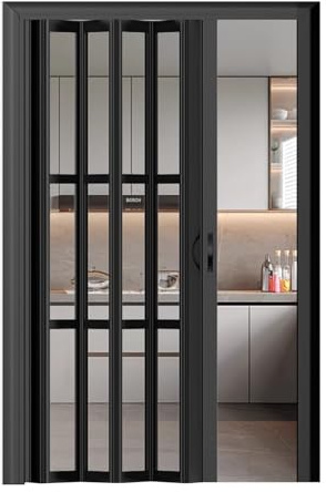 Falttür Plissierter Magnetverschluss Pvc Schiebetür , Falttür Komplettset Interne Grau Weiß Schwarz für Wohnzimmer Kleiderschrank Badezimmer, Falttüren Nach Maß Lamellentüren Falttür Tür(Black,90cmx20