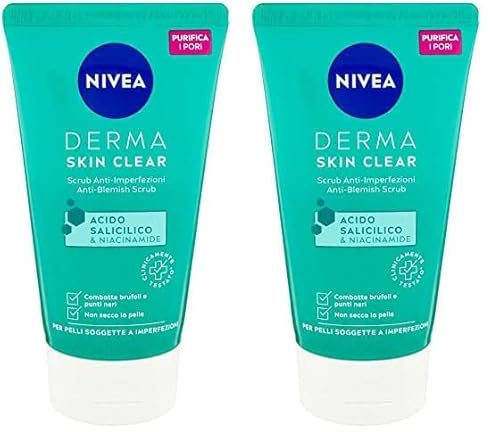 NIVEA Derma Skin Clear Scrub für das Gesicht gegen Unvollkommenheiten, 150 ml, Peeling-Peeling für fettige und gemischte Haut mit Salicylsäure, Meersalz und Niacinamid, reinigendes Gesichts- und