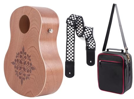 Btuty Rockhouse Cajon Wooden Drum Guitar Shape Flat Hand Drum Percussion Instrument with Strap Storage Bag Party Performance Portable Drum for Outdoor Travel Camping