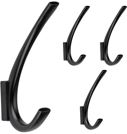 HookNest Wandhaken Schwarz Matt 4er Set – Bogen-Haken aus Zinklegierung | 2 Aufhängepunkte | Verdeckte Schrauben | Bis 5 kg | Für Flur & Bad