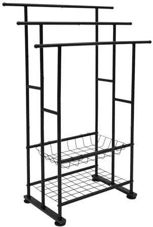 Czyurachel Portasciugamani in piedi nero con 3 portasciugamani e 2 ripiani, scala appendiabiti in ferro, scaletta asciugamani per camera da letto, bagno, soggiorno