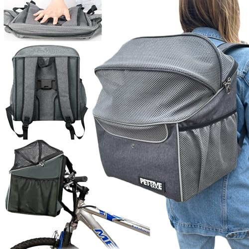 Fahrradkorb für Hunde, Fahrradkorb für Katzen, Rucksack für Hunde, Katzentransportbox mit Regenabdeckung PETRIVE BikeOn bis 7 kg