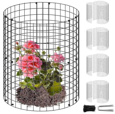 Foppla 15Pcs Plant Protector Cages - 13.7 Metal Mesh Garden Cloche, Rustproof Animal Proof Wire Cage to Keep Deer, Rabbits, Cats & Dogs Out, Includes 150 Ties & 15 Stakes (Dark Green)