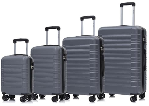 YONSLY Premium Reisekoffer TSA-Schloss, Hartschalen-Koffer Trolley Kabinenkoffer Rollkoffer Suitcase Handgepäck 4 Rollen (Grau, S-M-L-XL-Set)