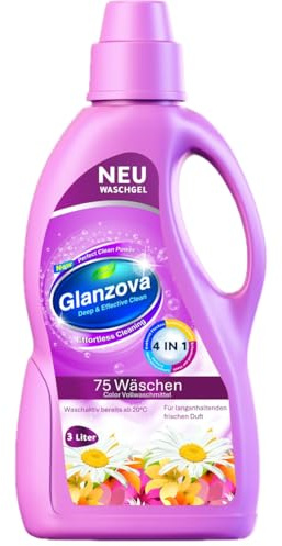 Glanzova Waschgel, 4-in-1 Color Vollwaschmittel, 3 Liter für 75 Wäschen, Effortless Clean Power, Waschaktiv ab 20°C