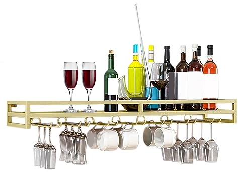 Wandmontiertes Wein- und Glasregal, stabiler schwarz/gold/weißer Metallhalter für Gläser und Flaschen, perfekt für die platzsparende Weinaufbewahrungslösung in der Küche, Bar, Theke Beauty Comes