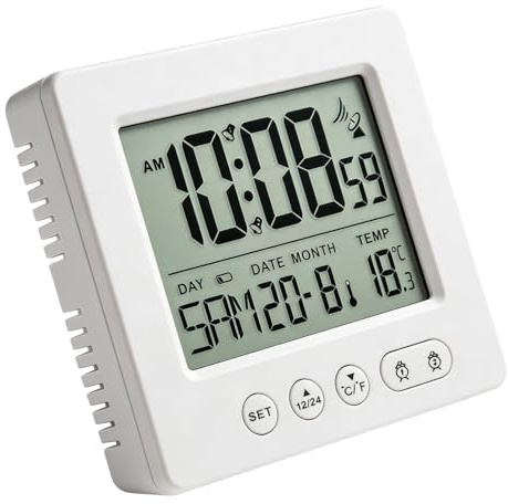 HENGBIRD Réveil numérique radio-piloté avec 2 alarmes et veilleuse - Réveil numérique radio-piloté - Calibrage automatique de l'heure - Double alarme avec snooze - Affichage de la température - 12 h